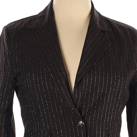 NWT Tres Jolie Made in Italy Brown w/Silver Pinstripe Blazer Size XL - Picture 5 of 6